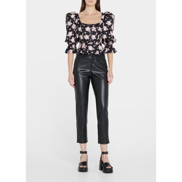 Autumn Adeigbo Lykke Black Slim Straight Crop Faux Leather Pants Size 8 NWT - Picture 1 of 6